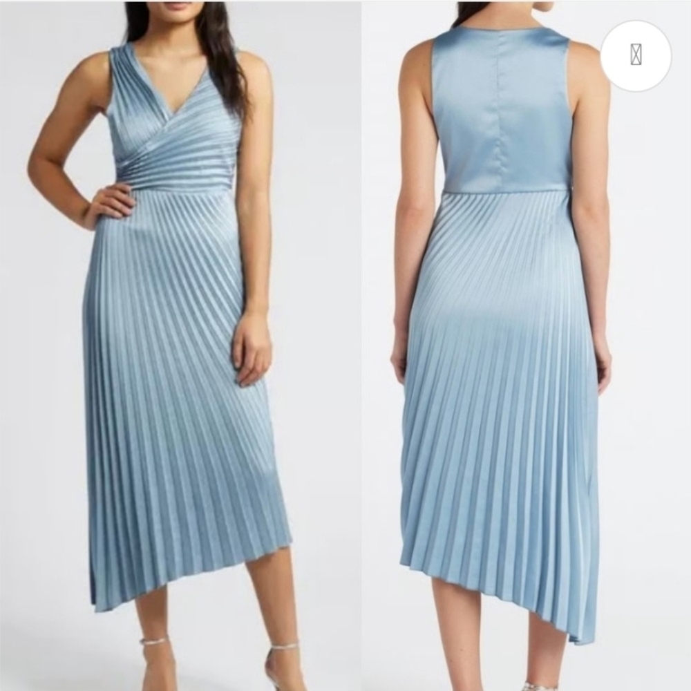 Sam Edelman Asymmetrical Blue Pleated Dress